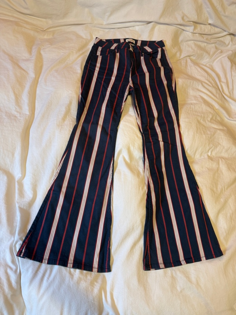 Shyanne Navy Pants with Red & Cream Vertical Stripes